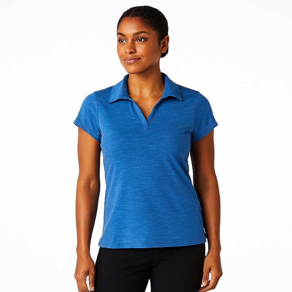 Columbia Blue Collared V Neck Fitted Athletic Golf Tee Women’s Size Small